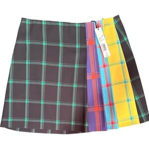 NWT Alice + Olivia Semira Pleated Check Plaid Mini Skirt Size 2
